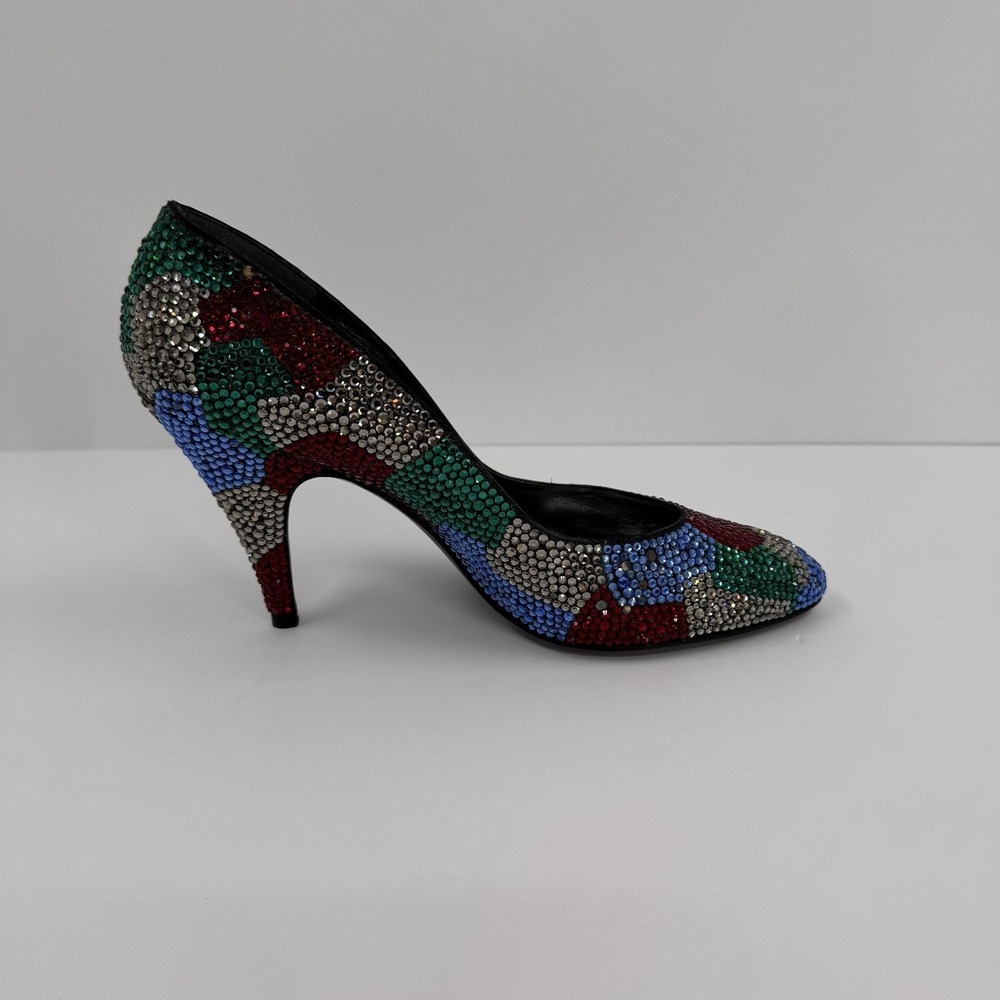 Stuart Weitzman Martinique Women's 7.5 Rhinestone Pump Multi Color Heels Leather - Picture 8 of 16